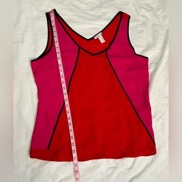 Vintage 90s Y2K Caché Colorblock Tank Top Red Pink Black Piping Women’s Size L - Picture 6 of 11
